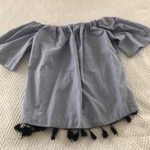 Pin Striped Off The Shoulder Top